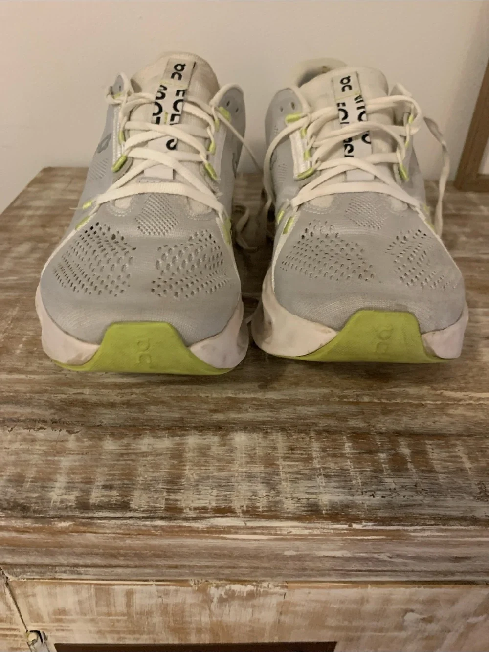 On Running White and Lime Low-Top Running Sneakers